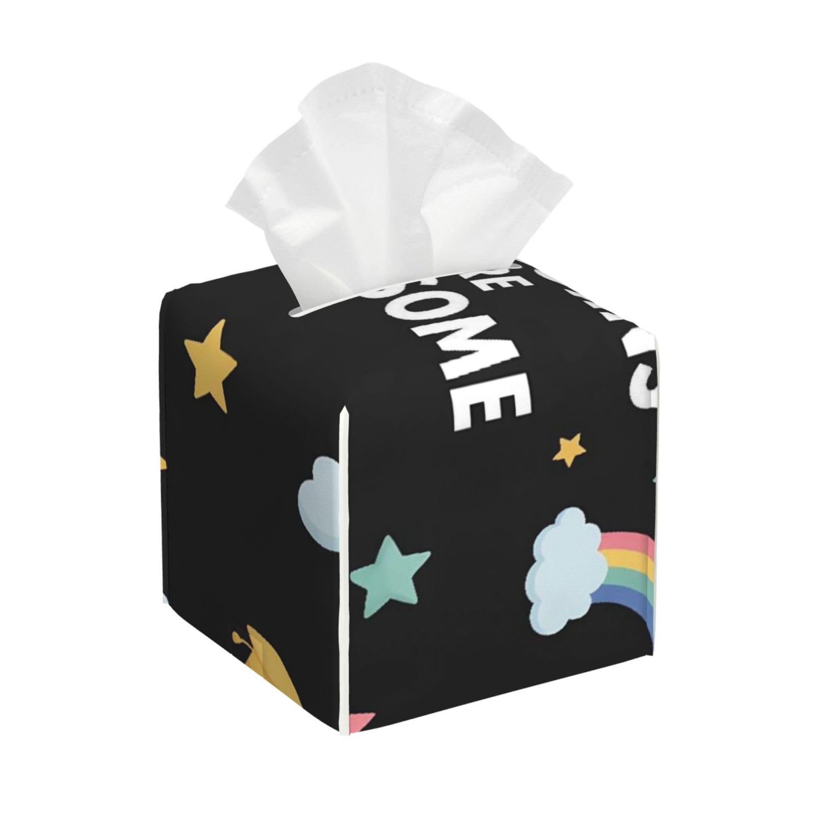 Cute Unicorns Leather Tissue Box Cover Holder Square Facial Paper Organizer 5.2" X 5.2" X 5.2"