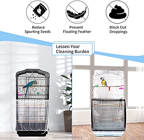 Image of Universal Bird Cage Seed Catcher,Seed Catcher Guard Net Cover,Parrot Nylon Mesh Net Cover,Soft Airy Cage Net Stretchy Skirt for Round Square Cages (Circumference 74 inch to 118 inch,White)