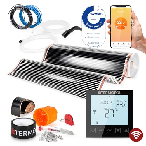 Termofol - Calefacción eléctrica por suelo radiante con WiFi negro - Termostato de 230 V - Calefacción auxiliar Potencia 140 W/m2 - Superficie 18 m² - Suelo eléctrico