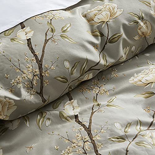 Get Bed Ready Vintage Botanical Bedding Garden Camellia Flower Print 400Tc Cotton Sateen French Country Style Duvet Cover Set (King, Agate Grey) #TOP2