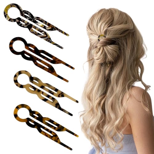 Lialys Prestige Hair Pins 4 Pcs French Hair Pin Lialys Hairpin Premium Acetate Prestige Hair Pin For Women U-Shaped Hair Pins for Thin Hair Thick Hair for Women Girls Styling Accessories