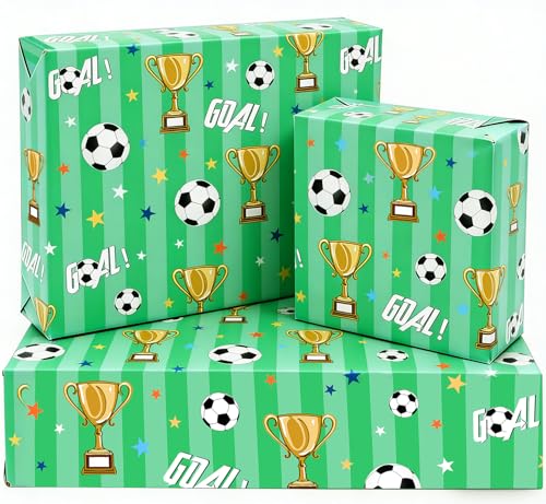 Football Wrapping Paper 5Pcs 50 * 70cm Birthday Wrapping Paper for Boys Girls Football Fans Party Decorations