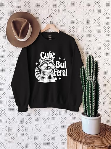 Cute But Feral Sweatshirt, Sarcastic Snark Racoon Sweatshirt, Adult Humor Hoodie, Gift for Friend, Funny Retro Racoon Sweatshirt3