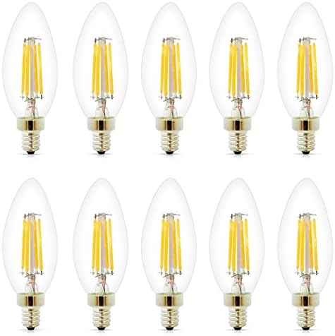 Dimmable LED Blunt Tip Candelabra Bulb, 4 Watt 400 Lumen, E12 Base 2700K, 40W Equivalent, Vintage Decorative Candle Light Bulb Indoor or Outdoor, for Kitchen, Bedroom, Living Room, 10 Pack