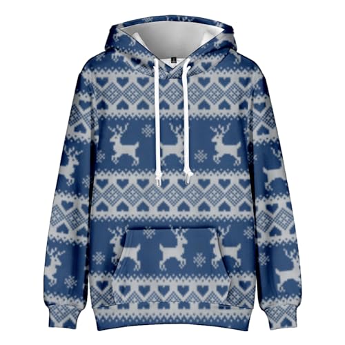 Mens Graphic Hoodies Christmas Elk Printed Hooded Flannel Warm Ugly Christmas Sweatshirt Oversized Unisex Winter Pullover3