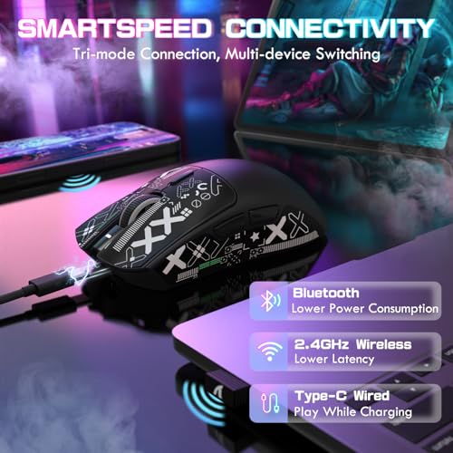 Image of ATTACK SHARK X1 Ultralight Tri Mode Wireless 40000 DPI Gaming Mouse-Black | Magnetic RGB Charging Dock,Anti Slip Grip Tape,PixArt PAW3395 Pro Optical Sensor,BT /2.4Ghz /Wired,Driver for PC Win Mac Gamer