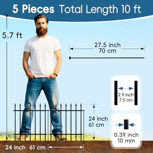 Thealyn Metall Gartenumzäunung Dekorative Zaun 60cm hoch x 60cm breit (5 Paneele, Gesamtlänge 3m) Kein Grabenzaun Grenzzaun Hundezäunung Landschaftszaun für Blumenbeet, Hof, Tiersperre, Schwarz