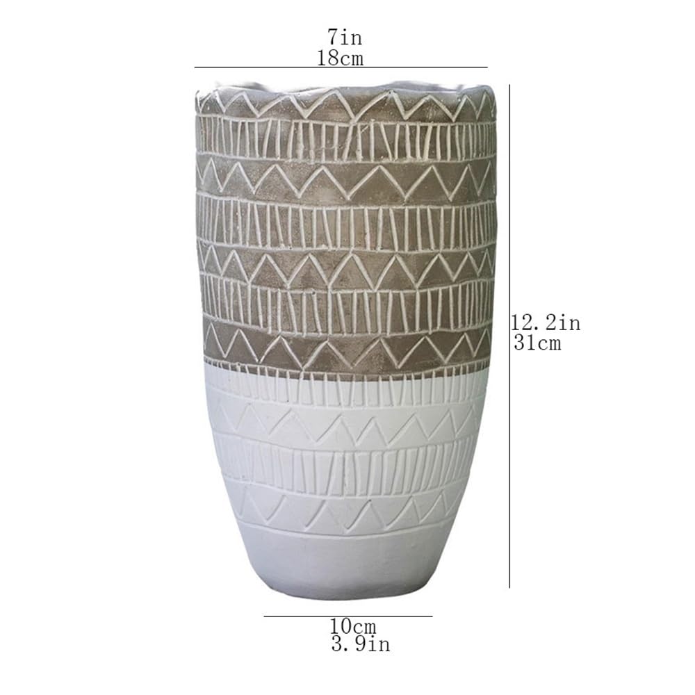 Sadzarki do kwiatów Wysoka Okrągła Doniczka Ceramiczna Z Geometrycznym Wzorem Do Wewnątrz I Na Zewnątrz