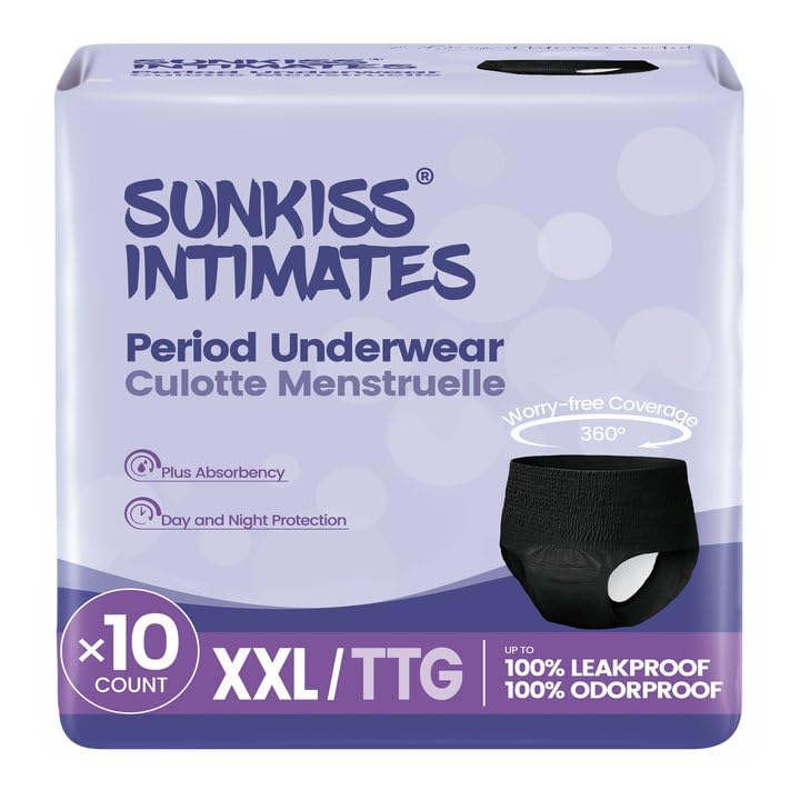 SUNKISS INTIMATES Bragas Menstruales Desechables para Mujer con Flujo Abundante, Braguitas Postparto Mujer a Prueba de Fugas, Negro, Talla XXL, 10 Unidades