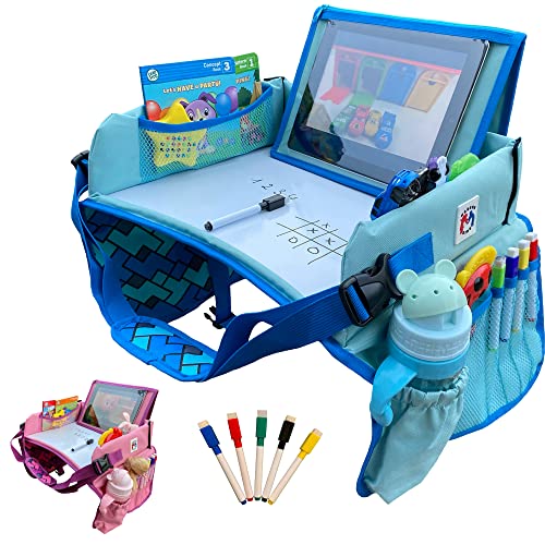 Madson Kids Travel Tray - Toddler Car Seat - Lap Desk & Dry Erase Board - Activity Organizer with Markers - Food & Snack Table - Tablet iPad & Cup Holder, Road Trip Essential, Portable Desk for Kids