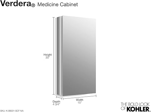 Miniatura 2 de Kohler Verdera 15 pulgadas de ancho x 30 pulgadas de alto Armario de medicina de aluminio con espejo plano abatible ajustable