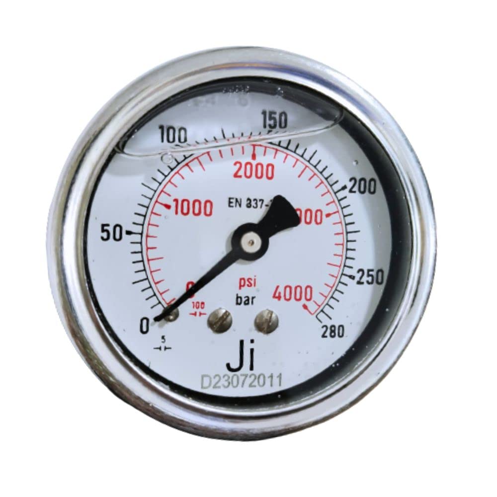 "Ji" Japsin Instrumentation Economical Pressure Gauge Glycerin Filled, Dial 2 1/2" (63 mm) Range 0 to 280 Bar With Dual Scale of 4000 PSI, Direct Mounting Back Entry 1/4" BSP (M)