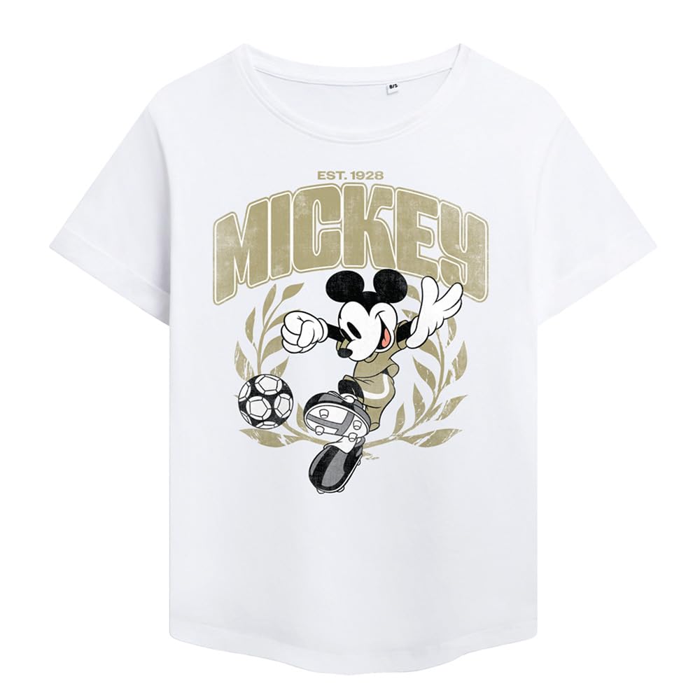 Disney Mickey Mouse Laurel Football Ladies Fashion T Shirt, White, XX-Large