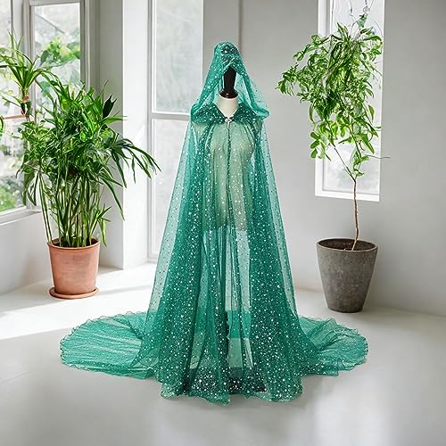 Cape de mariée lavable verte en résille brillante et traîne cathédrale - 5