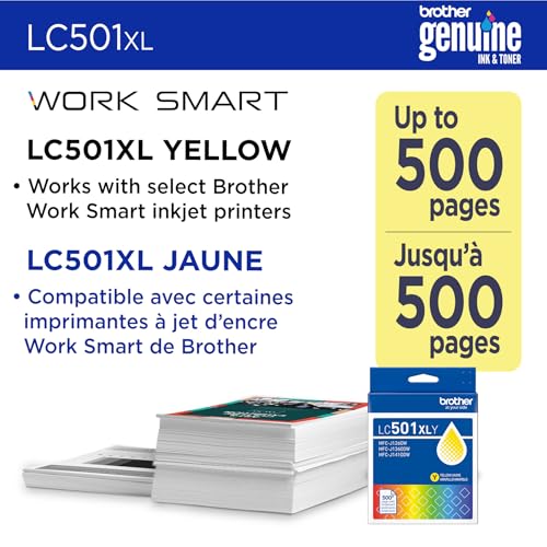 Image of Brother Genuine LC501XLY High Yield Yellow Ink Cartridge (for use with Work Smart MFC-J1260W, MFC-J1360DW, and MFC-J1410DW Printers)