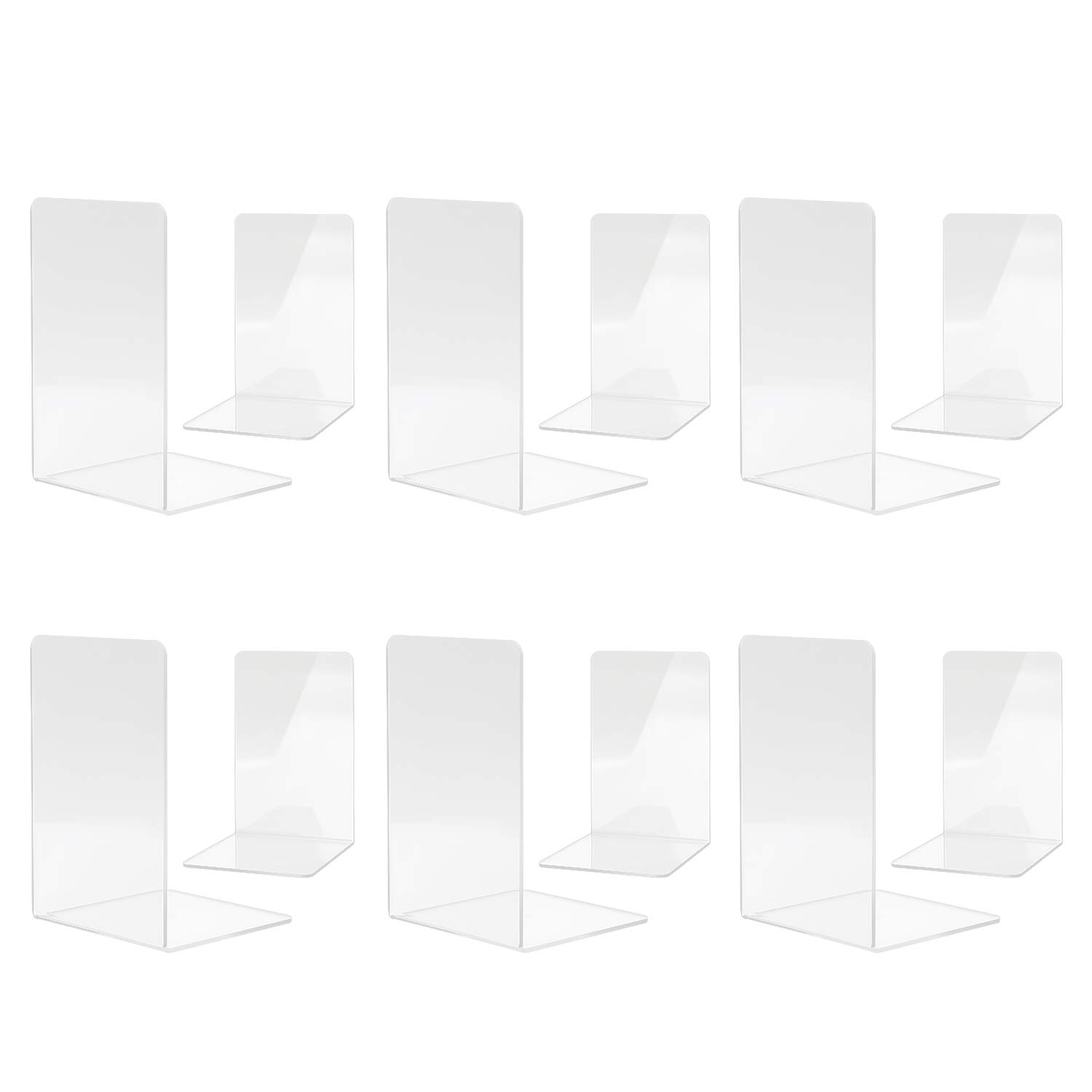 MSDADA Fermalibri,12x 12X 18.5 cm, in Acrilico Trasparente di Alta Qualità Fermalibri per Bambini Adulti per Studio, Ufficio, Scuola (6 paia)