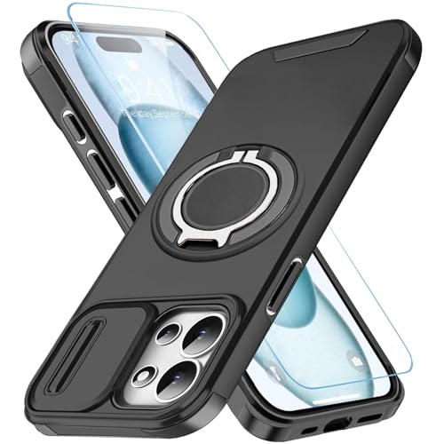 WOWUDI Funda para Motorola Moto G Power 2025/G Play 2025– Anti Golpes Custodia con Cubierta Deslizante Cámara & Soporte Giratorio 360°,Ventana de Empuje de Lente Ring Soporte de Funda Negro