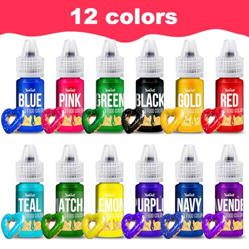Oil Based Food Coloring for Chocolate - 12 Vibrant Color Food Coloring for Chocolate, Candy Melts, Buttercream, Frosting - Fat Soluble Food Color Dye for Baking, Fondant - 0.2 Fl. oz (6 ml)/Bottles