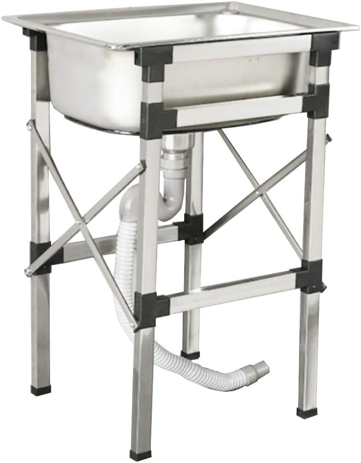 Portable Kitchen Sink With Single Bowl Stainless Steel for Washing Hands Face Vegetables (16.5" + Stand)