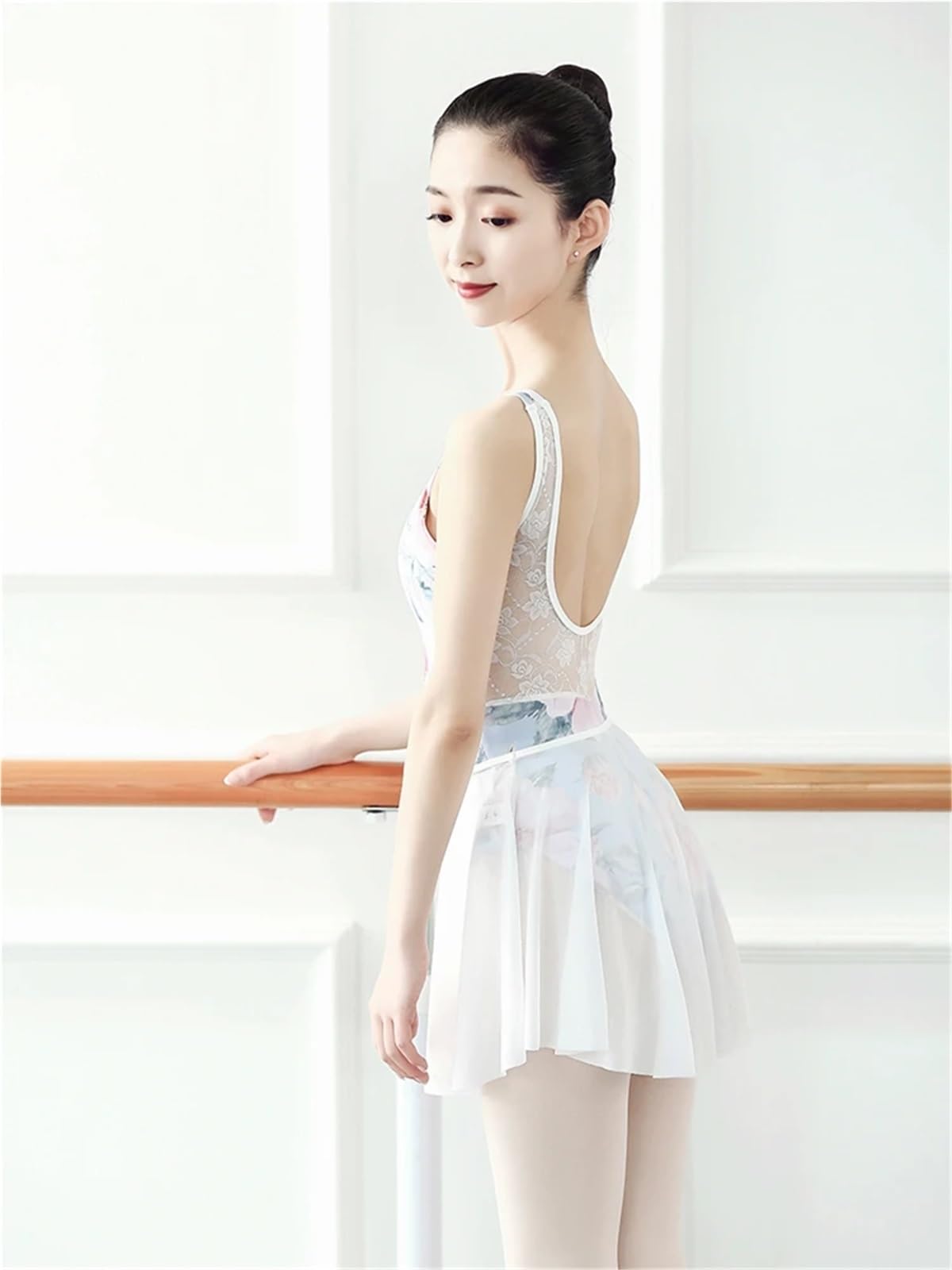 Falda de Baile Cintura Ajustable Lazos Falda De Tul For Ballet, Faldas Tutú For Gimnasia, Vestidos De Práctica, Traje De Práctica De Gasa For Baile, Vestido De Baile De Ballet(Stretch White)