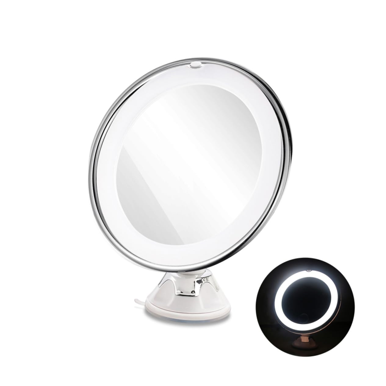 Anneome Espejo de Maquillaje LED Aumento con Ventosa para Baño y Tocador Redondo de Portátil Luz para Detalles Precisos