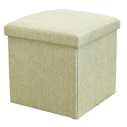 Boîte de rangement en linge vert texturé style pouf scandinave - 2