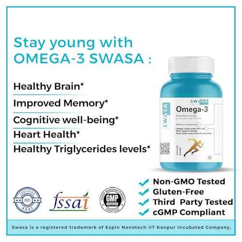 Image of Swasa Vegan Omega 3 Capsules, 500 mg || Healthy Heart|| Brain|| Immunity ((Pack of 1))