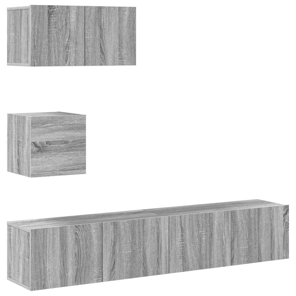 vidaXL Ensemble de Meubles TV 4 pcs Centres de Divertissement Armoires Multimédia Meubles de Salle de Séjour Intérieur Sonoma Gris Bois d'Ingénierie