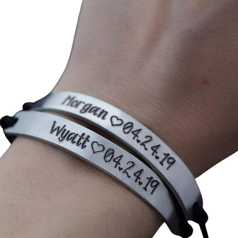 Matching Bracelets for Couples, Choose Font and Metal