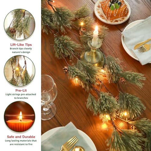 64ft-Smokey-Christmas-Garland-with-Lights-Prelit-Natual-Rustic-Cedar-Pine-Garland-with-Pine-Cones-for-Home-New-Year-Mantle-Fireplace-Indoor-Outdoor-Decoration-Simple-Garland 64ft Smokey Christmas Garland with Lights Prelit Natual Rustic Cedar Pine Garland with Pine Cones for Home New Year Mantle Fireplace Indoor Outdoor Decoration Simple Garland