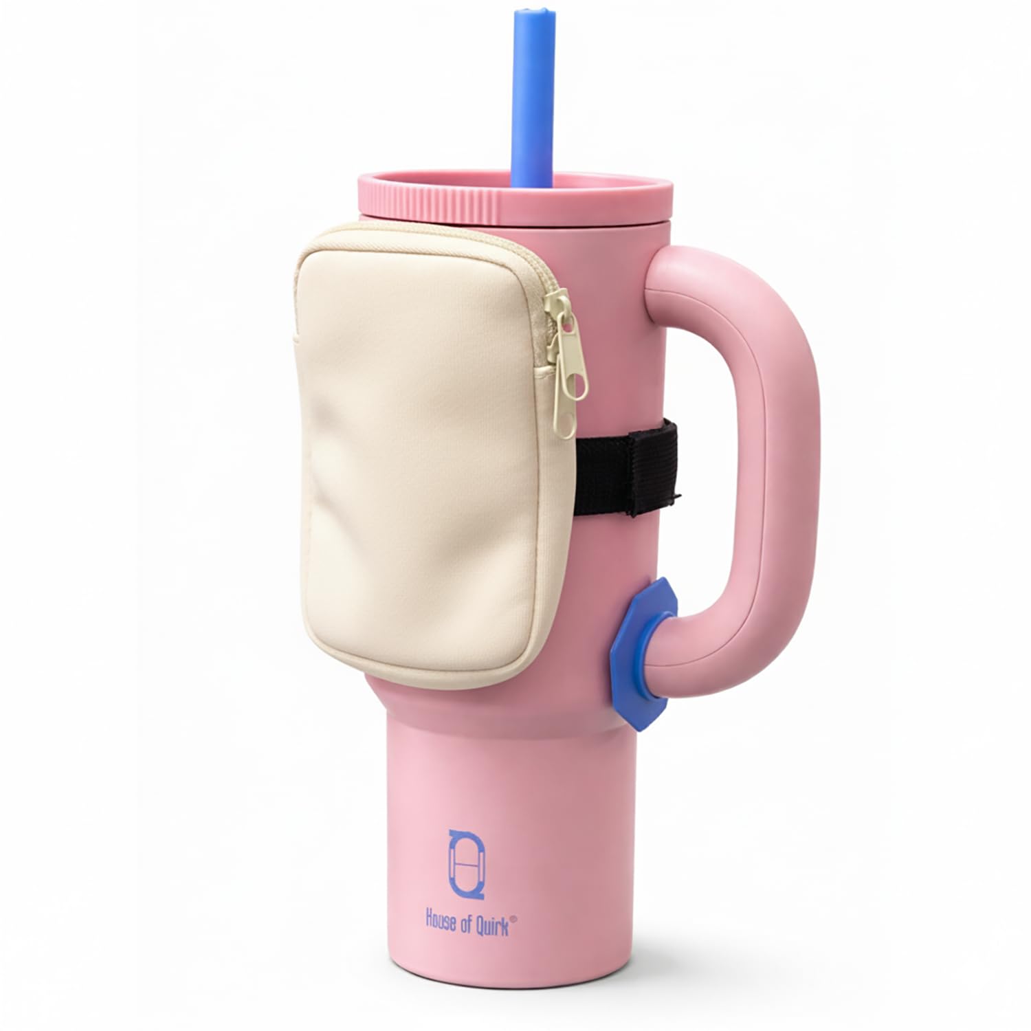 House of Quirk Water Bottle Carrier Bag for Cards, Key 40/30 oz Tumbler Neoprene Water Bottle Holder Pouch with Adjustable Strap (Oatmeal)-picture-45