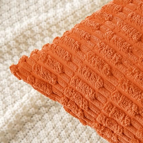 MIULEE Pack of 2 Orange Corduroy Decorative Euro Sham Pillow Covers 24x24 Inch Soft Boho Striped Throw Pillow Covers Modern Farmhouse Home Decor for Summer Sofa Living Room Couch Bed
