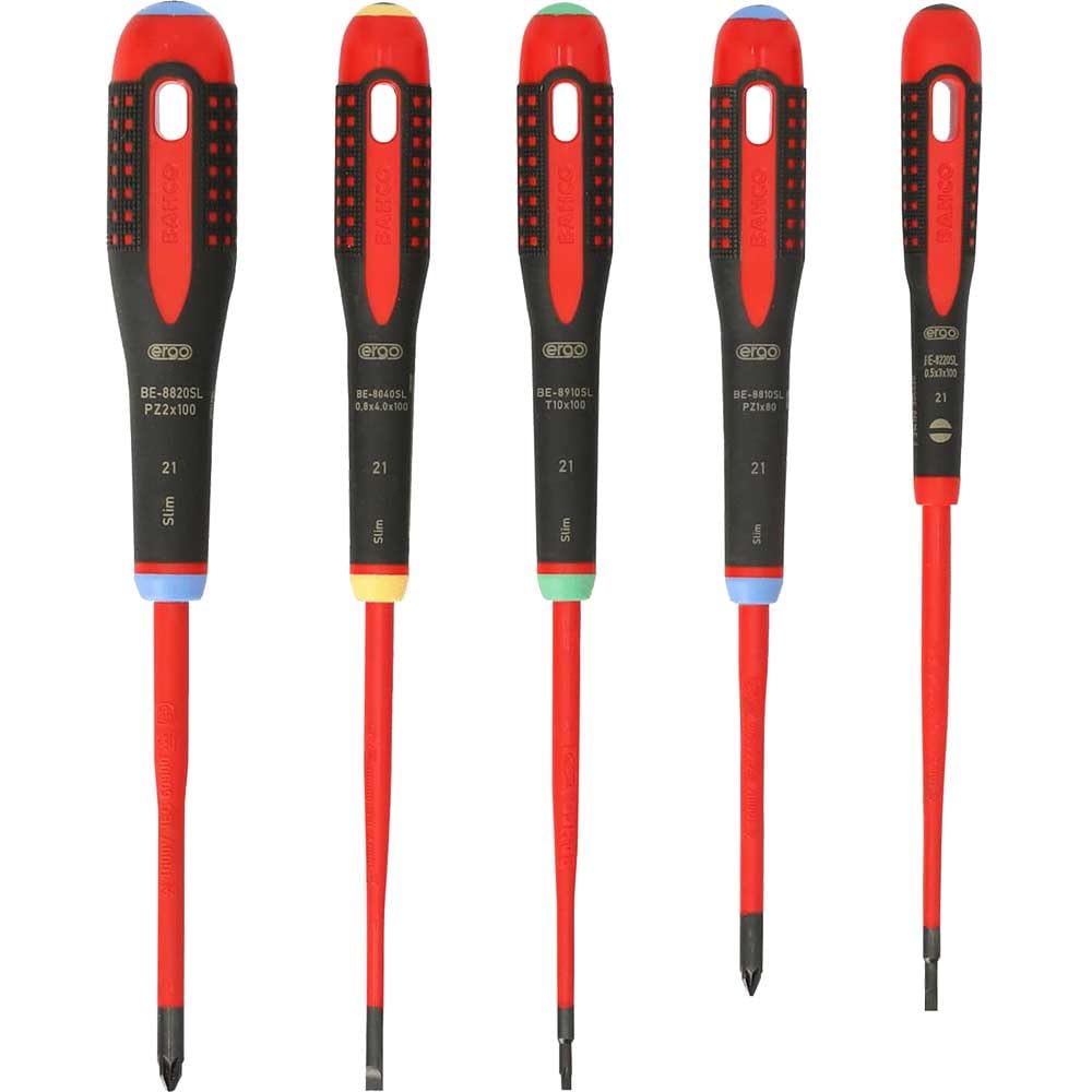 Bahco BE-9872SL Ergo 5 Piece VDE Insulated Slimline SL/PZ/TX Screwdriver Set