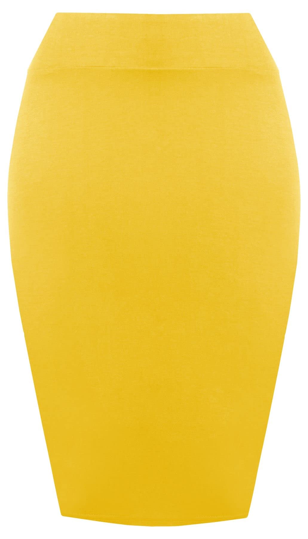 Fairy Trendz Women's Mustard Knee Length High Waist Pencil Skirt Stretch Bodycon Midi Skirt