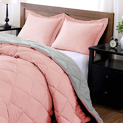 Downluxe King Size Comforter Set - Pink And Grey King Comforter, Soft Bedding Comforter Sets For All Seasons, King Comforter Set - 3 Pieces - 1 Comforter (104"X92") And 2 Pillow Shams(20"X36") #TOP2