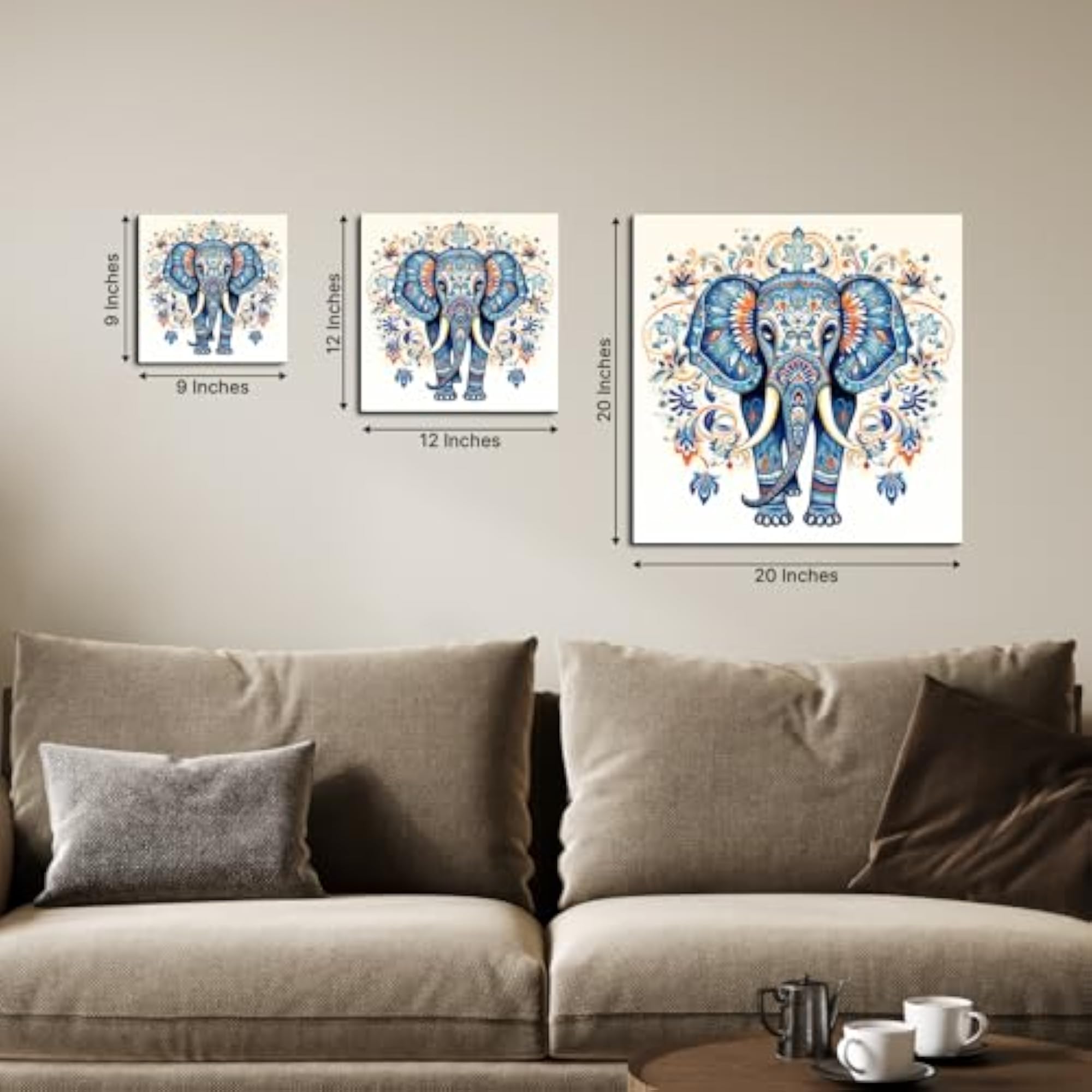 Elephant Mandala Wood Print Wall Art, Blue