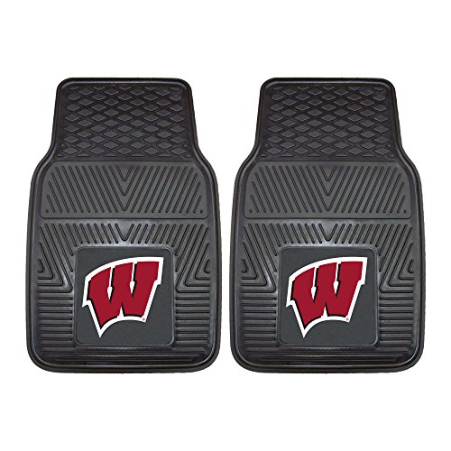 FANMATS 8964 Wisconsin Badgers 2-Piece Heavy Duty Vinyl Car Mat Set, Front Row Floor Mats, All Weather Protection, Universal Fit, Deep Resevoir Design