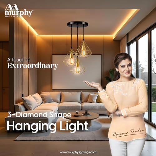 Image of Murphy Hanging Light 3-Diamond Cluster Pendant Light, Modern Chandelier for Living Room, Diwali Decoration - Golden, Pack of 3 (Bulb Included)