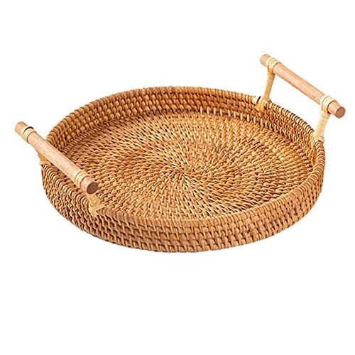 Cesta de picnic pequeña tejida a mano cesta de mimbre redonda bandeja de almacenamiento de ratán bandeja de almacenamiento para pan, frutas, alimentos, desayuno, cesta de picnic, cesta de