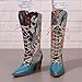 HINDOLA Cowboy Boots for Women Chunky Heels Lace Up Western Cowgirl Retro Boot Classic Fashionable Embroidered Mid-Calf Boots