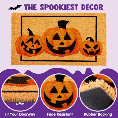 JOYIN Halloween Decoration Pumpkin Patterned Doormat, 30”x 17” Non Slip Natural Coir Front Door Mat Doorway Rugs, Trick or Treat Outside Indoor Decor3