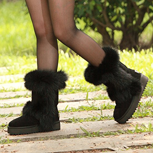 AUSLAND Waterproof Genuine Suede Platform Boots for Women Furry Winter Short Boot Ladies Fur Boots 992564