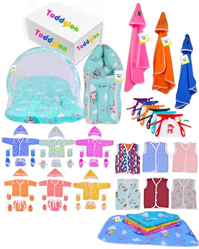 Image of Toddylon Newborn Baby Essentials Kit 53 Items Combo Set | New Born Baby Set 0-6 Months | Hospital Kit Baby Combo Pack for Boys & Girls | Maternity Hospital Bag Kit | Soft Cotton New Born Baby Clothes