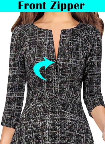 Image of VFSHOW Womens Work Business Office Front Zipper Slim Church A-Line Dress
