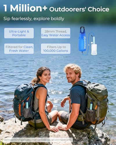 Image of Waterdrop Gravity Water Filter Straw, Camping Water Filtration System | Water Purifier Survival for Travel, Backpacking and Emergency Preparedness, 1.5 gal Bag, 0.1 Micron, Light Blue