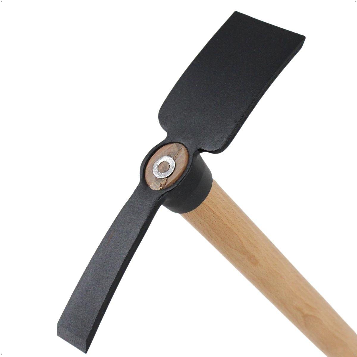 Kleinhacke aus Stahl mit 47 cm Holz-Griff und Aufhängeloch, Gesamtlänge 50 cm, Arbeitsbreite schmales Blatt 2,5 cm; breites Blatt 6 cm - Gartenhacke, Kombihacke, Gartenwerkzeug