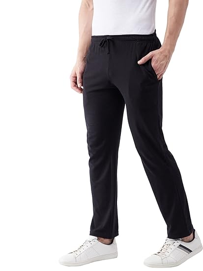 Mens Regular Fit Cotton Solid Track Pant with Side Zip Pockets (GSTP2787)