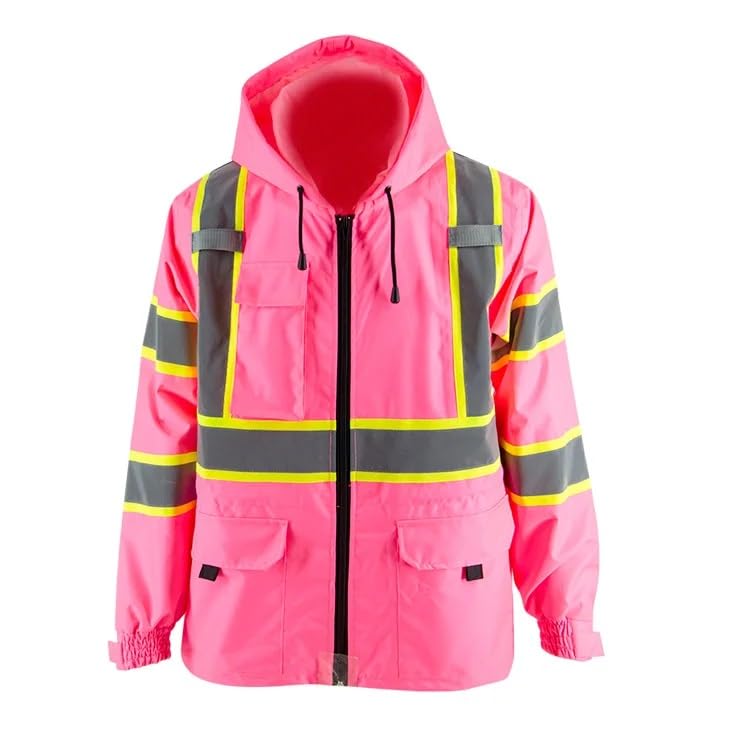 Veste de sécurité rose esmen avec capuche pour la randonnée et le travail
