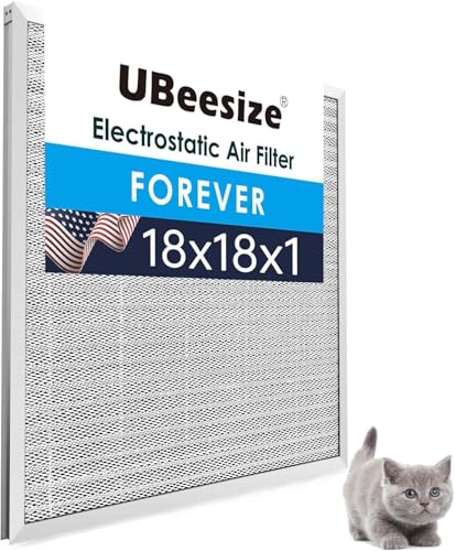 Image of UBeesize 18x18x1 Reusable Electrostatic Air Filter HVAC AC Furnace Filter,MERV 8, Washable, Lasts a Lifetime,Permanent Air Filter,Breathe Fresher,Home And Office(Actual Size:17.44x17.44x0.82 Inch)