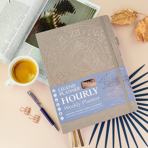 Image of Legend Planner PRO Hourly Schedule Edition - Deluxe Weekly & Daily Organizer with Time Slots. Time Management Appointment Book Journal for Work & Personal Life, Undated, A4 Size Hardcover - Seashell Gold Foil